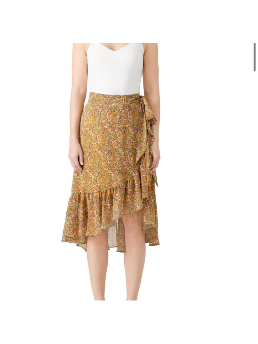 Rebecca Minkoff Yellow Paisley Selena Midi Skirt with Ruffle Hem & Tie Waist - M - Picture 2 of 7